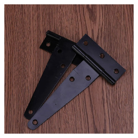 Heavy Duty Black Flat T Hinge Set For Barn Doors, Garden Gates, Wooden Boxes, Cabinets And Fences, 12 Pack, on wood surface