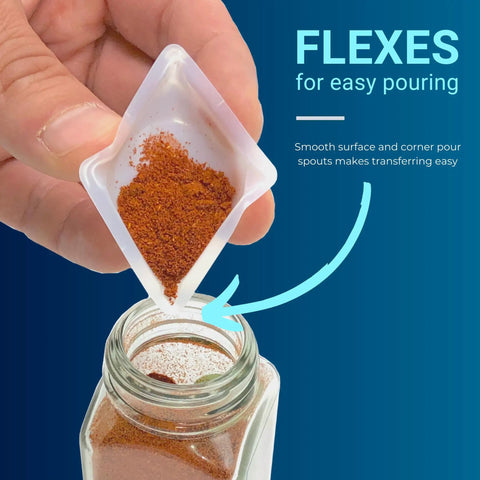 Disposable 7ml Weigh Boats In A 125 Pack Small Plastic Trays For Lab Weighing Dishes Polystyrene Food Safe Antistatic Lightweight And Durable For Mixing Measuring And Weighing Powders Liquids Supplements And Food Samples, pouring spice into jar