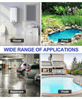 Image showing flooded house, pond, basement, and pool highlighting applications of the 1HP Submersible Water Pump Featuring A Tough As Nails Motor And Effortless Gear Tech To Haul 4500 GPH Fast For Zero Hassle Draining Of Pools Hot Tubs And Flooded Basements With Ease.