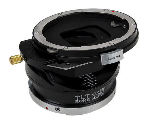 TLT RokR Tilt Shift Lens Mount Adapter For Mamiya 645 MF Lenses To Canon EOS RF Mount Mirrorless Cameras With Infinity Focus 20mm Shift 10 Degree Tilt 360 Degree Rotation Pro Grade Build, black metal