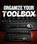 Magnetic Socket Toolbox Organizer With Ratchet Holder And Three Trays For Half Inch, Three Eighths Inch, One Quarter Inch Drives