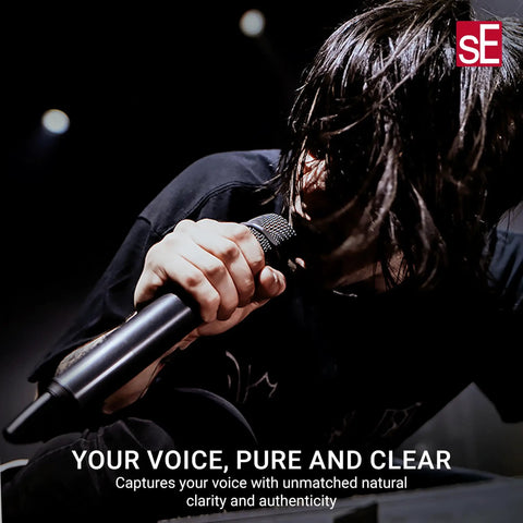 Performer using V7 MC1 Wireless Microphone Capsule For Shure Transmitters, focusing on vocal clarity and stage freedom.