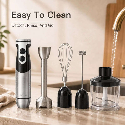 Kickin Eight Hundred Watt 5 In 1 Hand Blender With Titanium Blades And 12 Speed Settings for Kitchen prep tools and accessories.