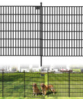 No Dig Garden Fence Kit With Gate, 10 Metal Panels, 32 Inch High, 24.2 Feet Long, Rustproof Outdoor Fence For Pets, with easy setup.