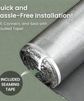 Premium Acoustic Floor Underlayment Roll Featuring Hella Quiet Thermal Eva Foam And Silver Foil Vapor Barrier with included seaming tape.