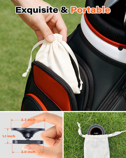 MagSafe Dual Magnetic Golf Cart Phone Holder With Aluminum Alloy Construction in pouch, fits golf bag pocket