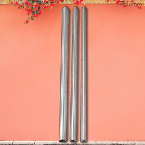 Three sections of Purple Martin Birdhouse Tri Tel Mounting Pole 12 Foot Telescoping Aluminum Pole leaning against wall