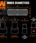 Diagram showing dimensions of 1.25-Inch By 10-Foot Dust Hose Kit With Fittings And Reducers For Power Tools, Dust Collection Vacuums
