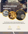 Cover of Beginner-Friendly Home Watch Repair Guide with images of watch dials, gears, and clock parts.