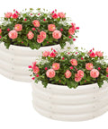 2 Pack 2x1ft Galvanized Raised Garden Bed Outdoor Planter Box with pink flowers, 12-inch deep beds, durable metal, open drainage.