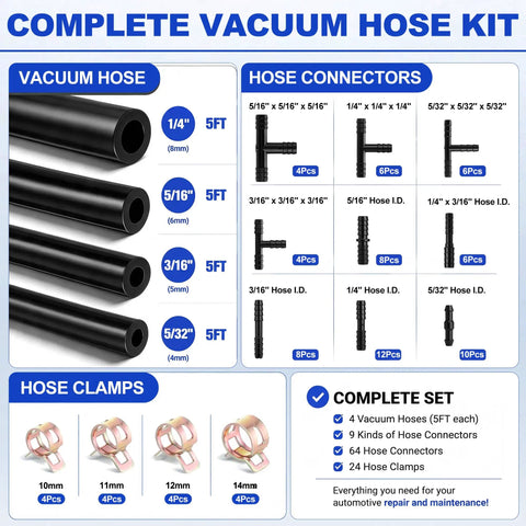 Get Your Ride Running Smooth With This Badass 84 Pcs Vacuum Lines Kit Featuring Durable Silicone Hoses And Perfect Connectors For Any Engine Repair Job You Might Face Today. Complete vacuum hose kit with 4 silicone hoses, connectors, and clamps