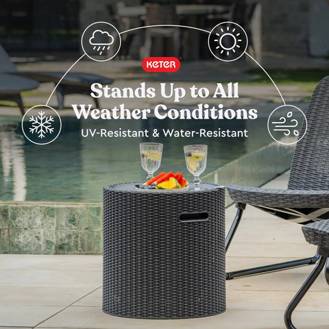Cool Side Table And Ice Chest Storage 3 In 1 Backyard Patio Table With Insulated 10.3 Gallon Ice Bucket, graphite, poolside.