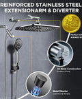 Veken 11.8-inch chrome rainfall shower head with handheld sprayer and metal extension arm, dual showerhead.