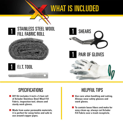 Rodent Proof Fill Fabric Kit For Large Gaps With Inspection And Fit Tool Stainless Steel Wool Stops Rats And Mice In Homes