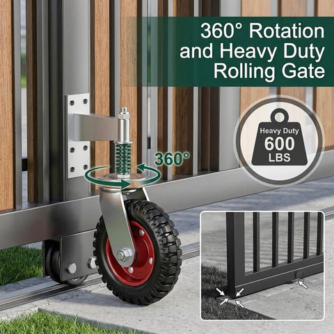 6 Inch Heavy Duty Gate Wheel With Rugged Steel Build And Hardened Rubber Tire handles sagging gate with 360° swivel for smooth movement.