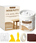 Premium White Wood Filler For Furniture Repair Heavy Duty Blend Fixes Cracks Scratches And Dents On Cabinets Tables Floors Easy Prep Quick Cure Works Like A Dream And Durable Finish in a 10.58 oz tub with tools.