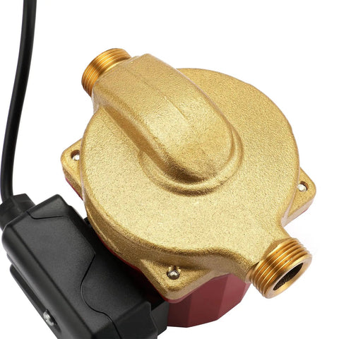 Top view of 115 Volt Hot Water Circulator Pump Fractional Horsepower Bronze Heat Recirculating Unit with connection ports.