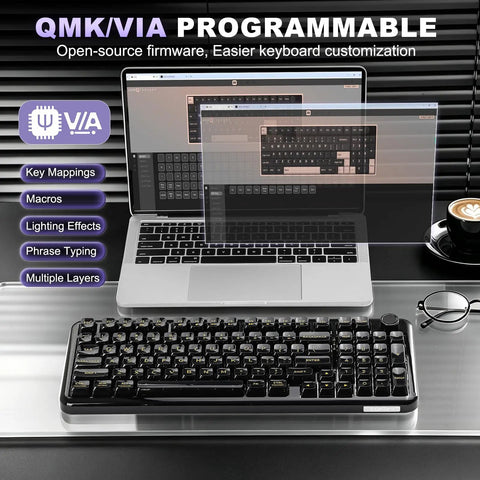 Badass Tri Mode Wireless Mechanical Gaming Keyboard With Comfy Gasket Mod And Hot Swappable Linear Switches featuring QMK/VIA on modern desk setup.