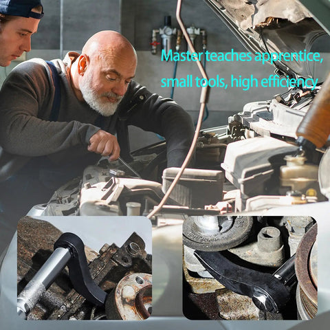 Mechanic uses Two Pack Pry Bar Wrench Adapter And Ratchet Pry Bar Attachment with 360 Degree Swivel Head for car repair.