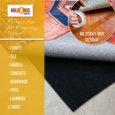 Nonskid Rug Pad 3' x 5' Plush Reversible Gripper One Quarter Inch Thick, Safe for All Floors and Carpets, shown on hardwood floor