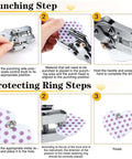 Three Sixteenth Inch Grommet Tool Kit Eyelet Pliers Set in use, showing steps for punching and protecting rings on fabric.