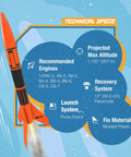 Alpha III Beginner Rocket Building Kit For Ages 10 And Up With Launch Pad And Controller Easy Build Model Rocket Set info chart