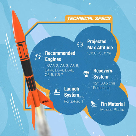 Alpha III Beginner Rocket Building Kit For Ages 10 And Up With Launch Pad And Controller Easy Build Model Rocket Set info chart