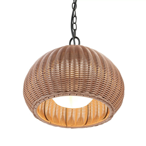 One Light Outdoor Plug In Pendant Lighting With Plastic Rattan Shade Frosted Inner Layer Bronze Hanging Cord And Chain Indoor Outdoor Compatible Ceiling Light For Patio Porch Or Balcony Chill Vibe Ambience