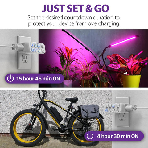 Foolproof Dual Outlet Countdown Plug In Timer For Indoor Lights And Appliances No Sweat Programmable Electric Socket on a wall.