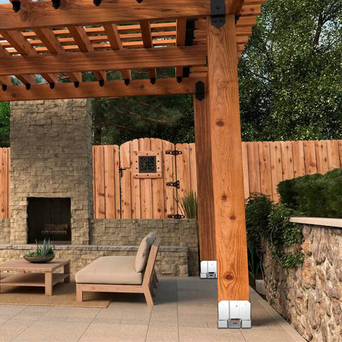 Outdoor patio with wood structure using 20 Pack 4x4 Post Base For Concrete Adjustable Metal Post Bracket And Anchor Galvanized Steel