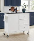 Granite Top Kitchen Island Cart With Rolling Wheels, Microwave Stand, Coffee Bar, Black Finish, in modern kitchen setting