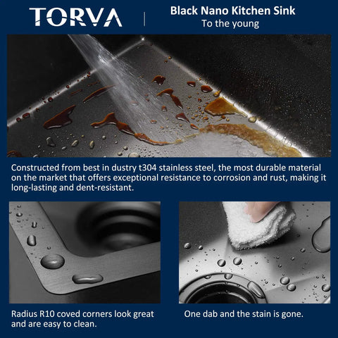 18 X 18 Inch Dope Drop-In Topmount Kitchen Sink With 16 Gauge Stainless Steel PVD Gunmetal Finish with water and cleaning