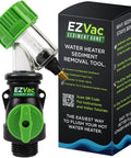 Water Heater Sediment Removal Tool Kit for Electric and Gas Heaters, featuring drain valve adapter and packaging box.