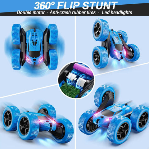 Remote Control Car For Kids Ages Six To Twelve 4WD Stunt RC Car With LED Lights And 360 Degree Flips in dynamic motion
