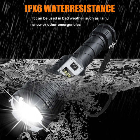 Ridiculously Bright Rechargeable LED Flashlight With Up To 200000 Lumens, IPX6 Waterproof, immersed in water showing durability