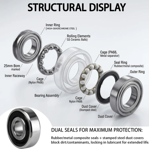 No Fuss Snap Ring Bearing Replacement Pair For Walk Behind Mowers Rear Engine Riders And Two Stage Snowblowers Size Id 5 8 Od 1 3 8 Height 7 16 Heavy Duty Steel For Long Hauls