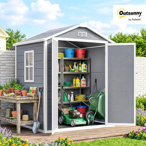 6 Ft By 4.5 Ft Outdoor Storage Shed Made From Waterproof Resin Plastic With Floor Window And Lockable Door So Your Gear Stays Dry