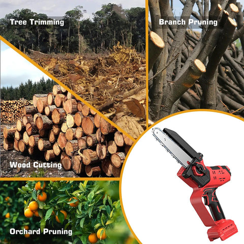 2 In 1 Brushless Cordless Mini Chainsaw With Auto Oil 8 Inch And 6 Inch Cutting Battery Powered Pruning Saw, tree and branch cutting