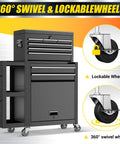 Tough As Nails 8 Drawer Rolling Tool Chest With Lockable Cabinets And Detachable Utility Cart showing 360° swivel and lockable wheels.