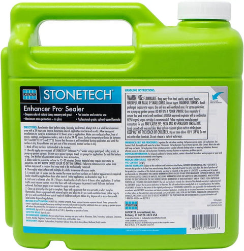 Top Tier Stone Sealer Brings Back That Badass Slab Yard Glow On Natural Rock Surfaces With A Smooth Wet Look Finish in green container.