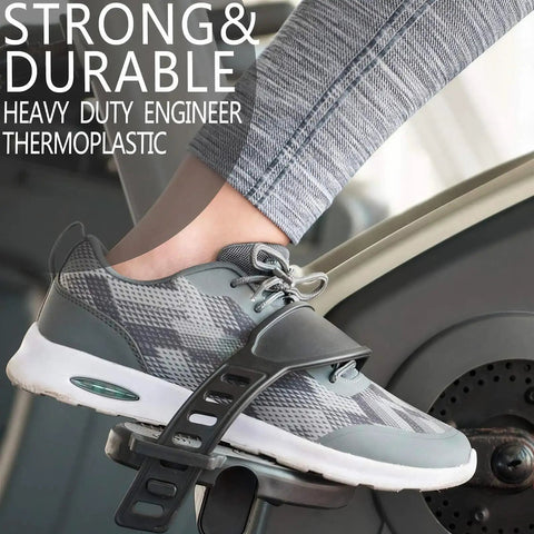 Foot in athletic shoe on 9/16-Inch Exercise Bike Pedals With Straps Replacement Parts For Home Gym Spin Bikes.