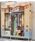 Super Spacious Portable Storage Closet And Versatile Wardrobe Organizer with colorful clothing, zippered cover, and compact design.