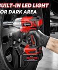 Cordless Impact Wrench With 650 Nm Torque And 3300 RPM One Half Inch Drive Brushless Motor 4.0 Ah Battery in action on car wheel