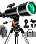 90mm Aperture 600mm Focal Length Telescope For Adults With Metal AZ Mount And Stainless Tripod, Phone Adapter, Carry Bag