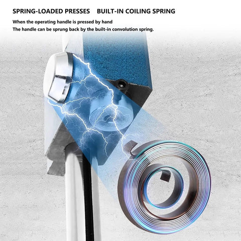 Close-up of the built-in coiling spring mechanism of the Straight Up Heavy Duty Benchtop Spring Loaded Manual Arbor Press.