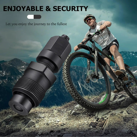 Durable Carbon Steel Bicycle Crank Remover Puller Kit with mountain biker in background, showcasing outdoor use and compact design