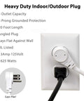 Flat 20 Feet Angled Extension Cord With 3 Outlets For Indoor Use UL Listed White Space Saving Power Cable plugged into wall