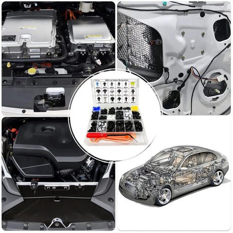 390Pcs Auto Push Rivets Kit With 18 Popular Sizes For Subaru shown with car parts and detailed car diagram
