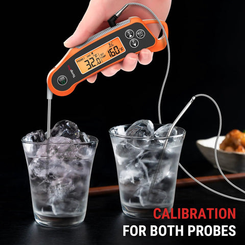 Dual Probe Instant Read Meat Thermometer For Oven And Grill With 2 Probes And Dual Temperature Display in ice calibration