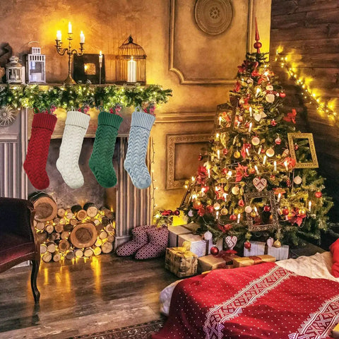 Cozy Knitted Christmas Stocking Gift Bags For Candy Treats And Small Gifts Door Window Wall Decor Holiday Stocking Decorations